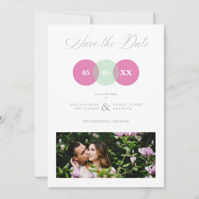 Save The Date Fun Mint & Hot Pink Photo Couple Script Wimshi (Devant)