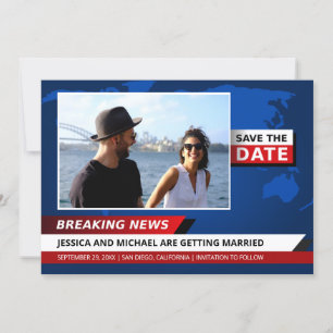 Save The Date Fun Unique Breaking News TV Bleu Rouge Blanc Photo