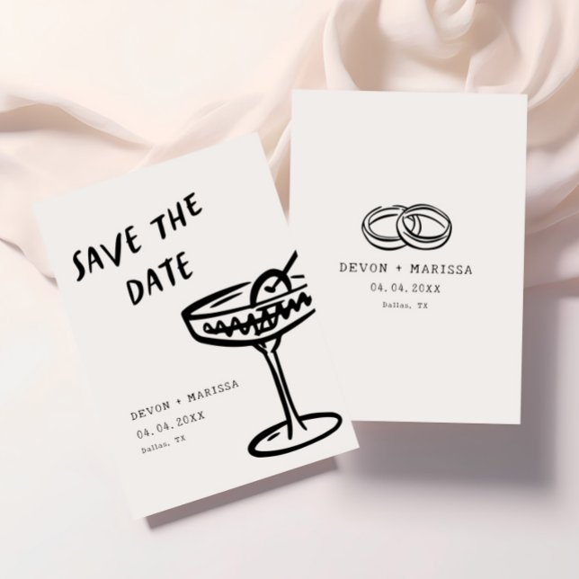 Save The Date Funky + Fun Moderne Rétro Mariage illustré (Créateur téléchargé)