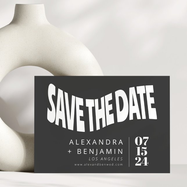 Save The Date Funky Retro Mod Unique Photo Noir et Blanc (Créateur téléchargé)