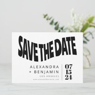 Save The Date Funky Retro Super Unique Photo Blanc Noir Personna