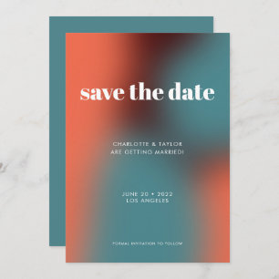 Save The Date Funky Retro Turquoise Orange Gradient Mariage