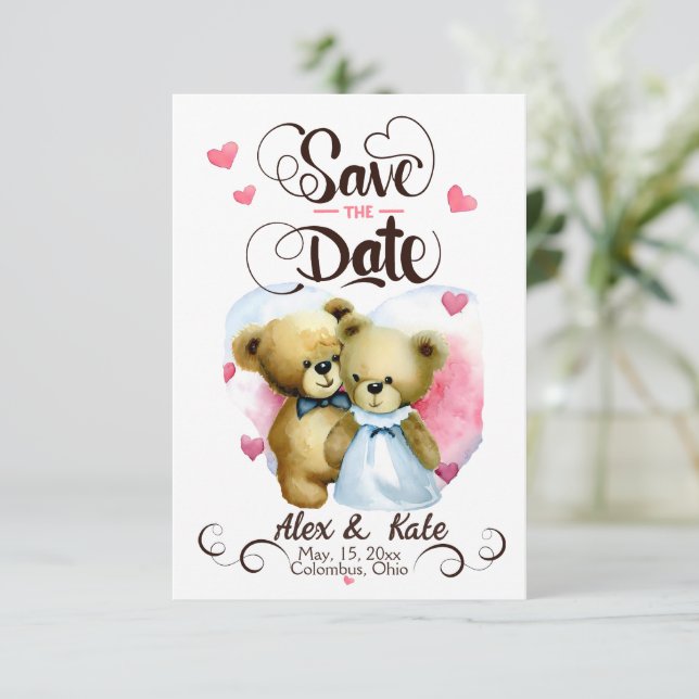 Save The Date Funny Bear Couple Mariage (Debout devant)