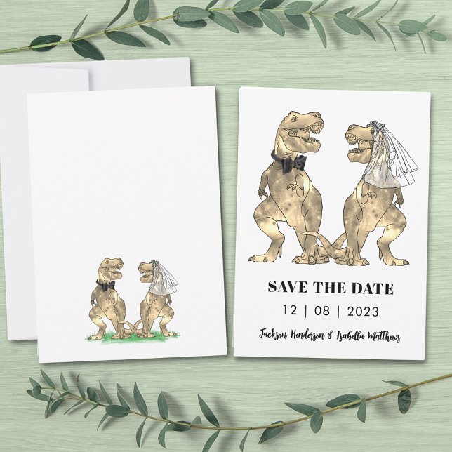 Save The Date Funny Dinosaur Mariage (T-rex bride and groom funny dinosaur wedding save the date invitation )