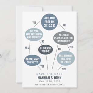 Save The Date Funny Flow Chart Blue Wedding Enregistrer la date