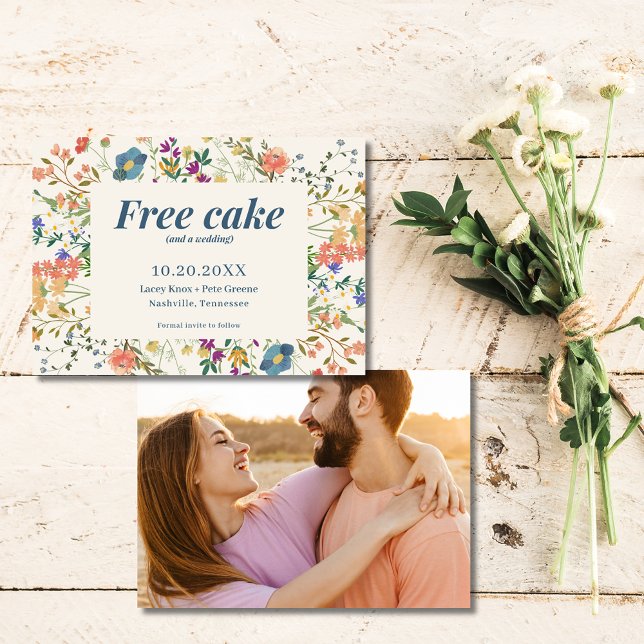 Save The Date Funny Free Cake Fleurs sauvages mariage Enregistre (Funny Free Cake Wildflowers Wedding Save the Date)