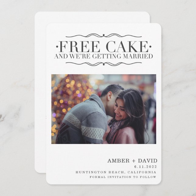 Save The Date Funny Free Cake Photo Wedding Enregistrer la date (Devant / Derrière)