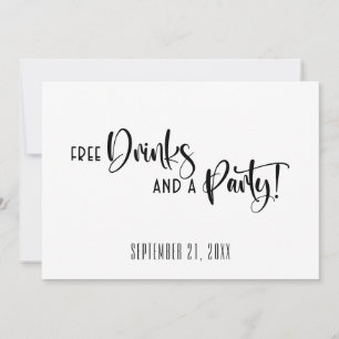 Save The Date Funny Free Drinks Party Mariage noir et blanc