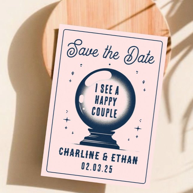 Save The Date Funny Magic Ball rose Dar bleu Enregistrer la date (Créateur téléchargé)