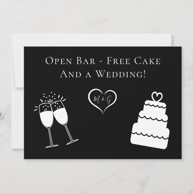 Save The Date Funny Open Bar Gratuit Gâteau et Mariage Enregistr (Devant)