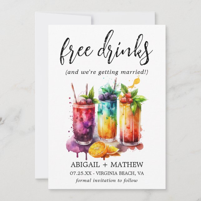Save The Date Funny Tropical Fruit Cocktails Boire Photo Mariage (Devant)