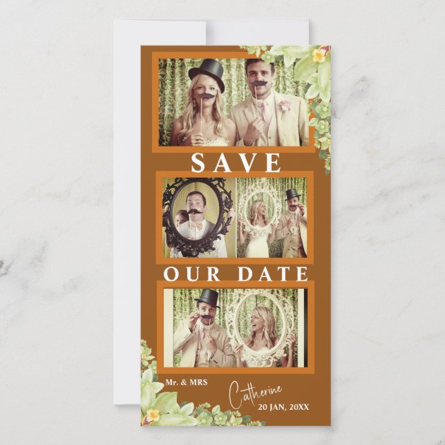 Save The Date Funy Couples Mustache Photo Strip Enregistrer la d (Devant)
