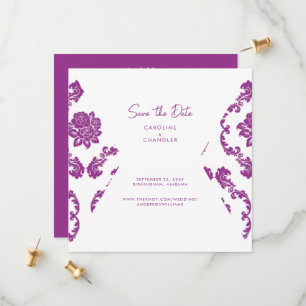 Save The Date Fushia Damask Photo Wedding Enregistrer La Date