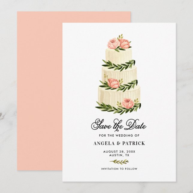 Save The Date Gâteau à étages rustique aquarelle (Devant / Derrière)
