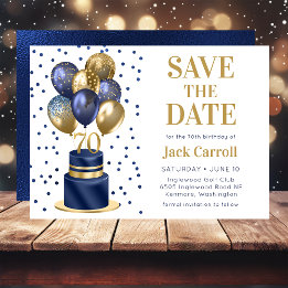 Save The Date Gâteau avec ballons bleus pour 70e anniversaire