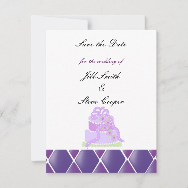 Save The Date Gâteau de Mariage avec Ruban Violet Enregistrez la (Devant)