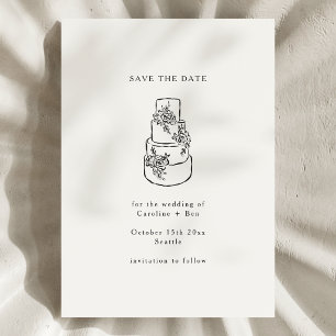 Save The Date Gâteau de mariage minimaliste à motif floral noir 
