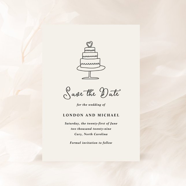 Save The Date Gâteau Dessiné à la Main Doodle Mariage Moderne (Créateur téléchargé)