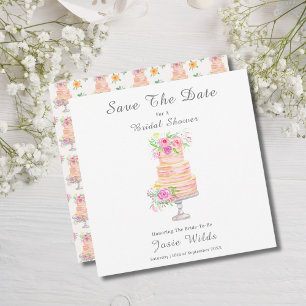 Save The Date Gâteau superposé de douche de mariée à l'aquarelle