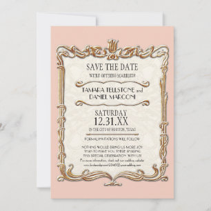 Save The Date Gatsby Art Déco Nouveau dentelle Faux Gold Tulip