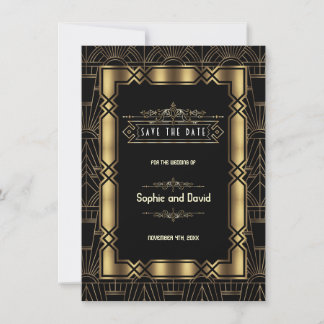 Save The Date Gatsby Art Déco Or Noir 1920 Enregistrez La Date