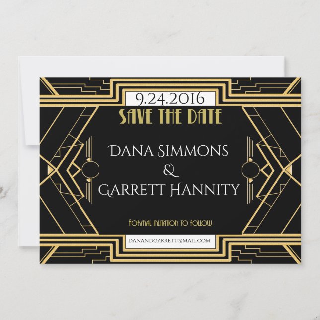 Save The Date Gatsby Gold Mariage Suite cérémonie (Devant)