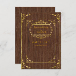 Save The Date Gay Couple Brown Barnwood et Gold Frames Mariage