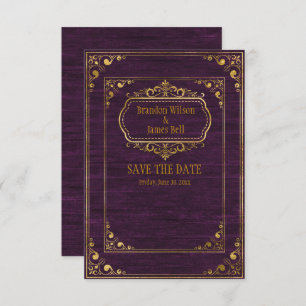 Save The Date Gay Couple Brown Barnwood et Gold Frames Mariage