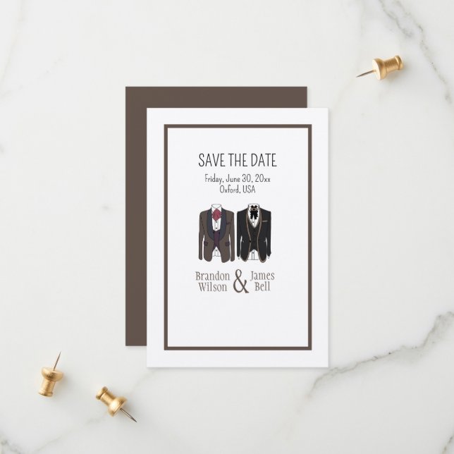 Save The Date Gay Couple Tuxedos Mariage Enregistrer la date (Devant/Arrière en situation)