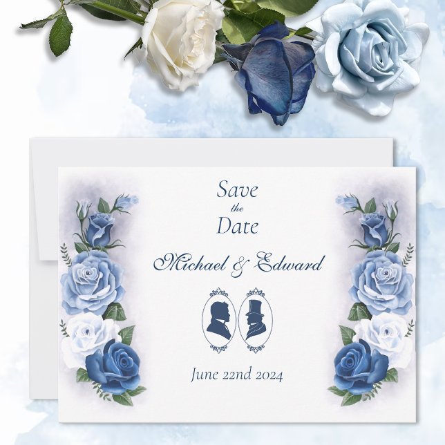 Save The Date Gay Grooms Regency Roses bleus (Créateur téléchargé)