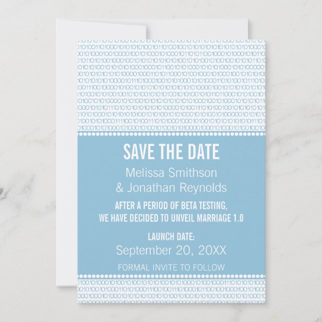 Save The Date Geek Chic Binary Enregistrer l'Invitation de date, (Devant)