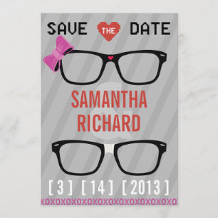 Save The Date Geek de lunettes & Coeurs Mariage Enregistrer la d