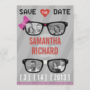 Save The Date Geek de lunettes & Coeurs Mariage Enregistrer la d