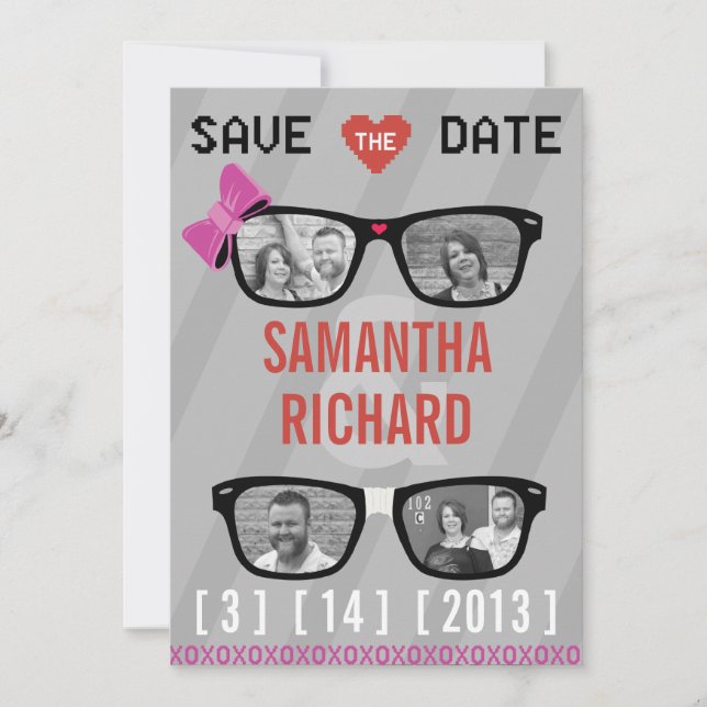 Save The Date Geek de lunettes & Coeurs Mariage Enregistrer la d (Devant)