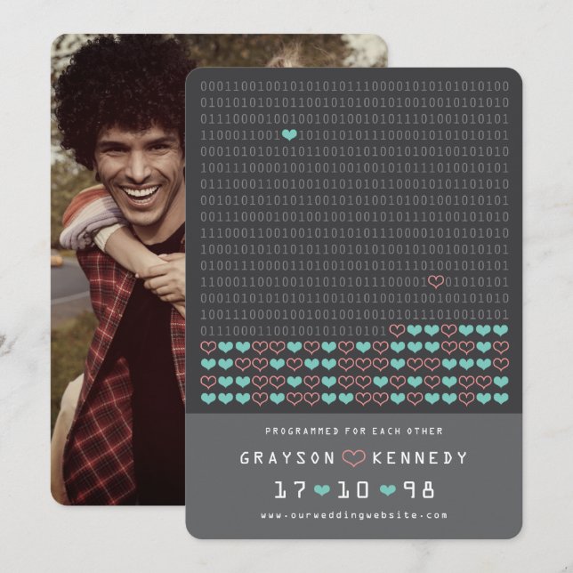 Save The Date Geek Programmé Pour L'amour Code Binaire Sauvegard (Devant / Derrière)