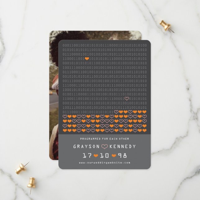 Save The Date Geek Programmé Pour L'amour Code Binaire Sauvegard (Devant/Arrière en situation)