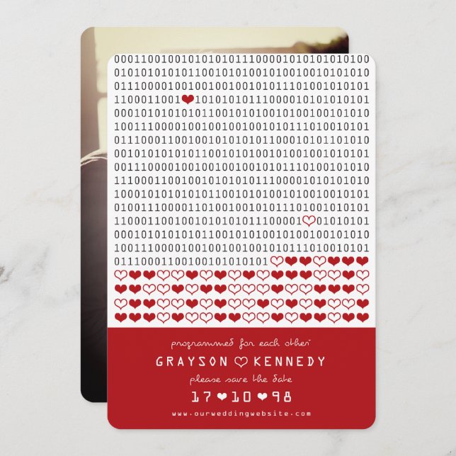 Save The Date Geek Programmé Pour L'Amour Simple Code Binaire Ph (Devant / Derrière)