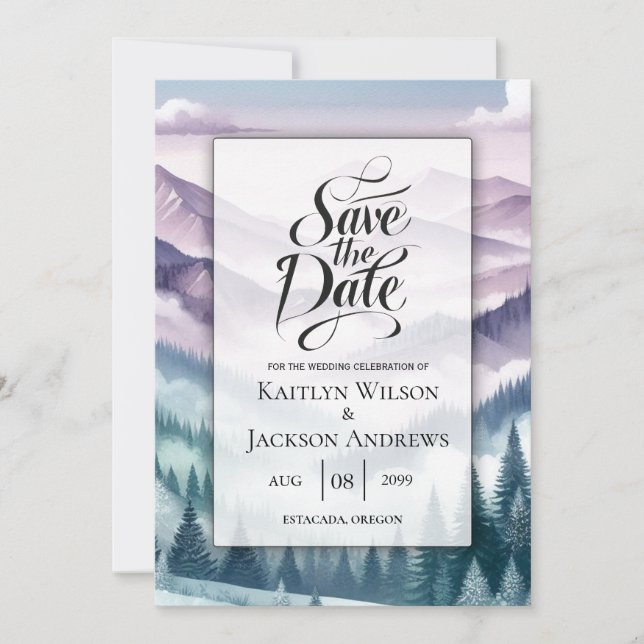Save The Date Gelée de Lavande dans le Mariage de Brume Alpine (Devant)