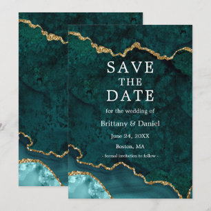 Save The Date Géode d'agate de marbre sarcelle or aquarelle élég