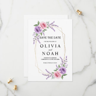 Save The Date Géométrie Rose Lavande et Rose Rose pour Sauvegard