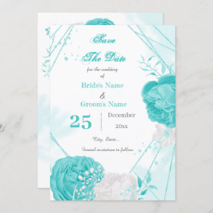 Save The Date géométrique floral blanc turquoise