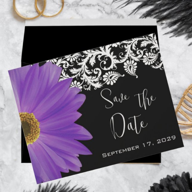 Save The Date Gerber Fuchsia & Grey Paisley Enregistrer La Date (Créateur téléchargé)