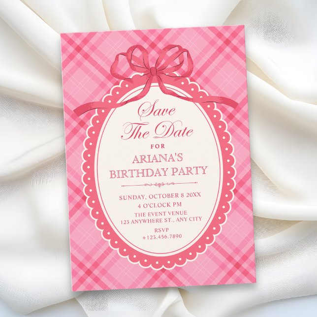 Save The Date Gingham à ruban rose  (Créateur téléchargé)