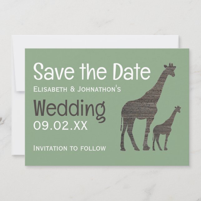 Save The Date Giraffe Safari d'argile, Mariage rustique (Devant)