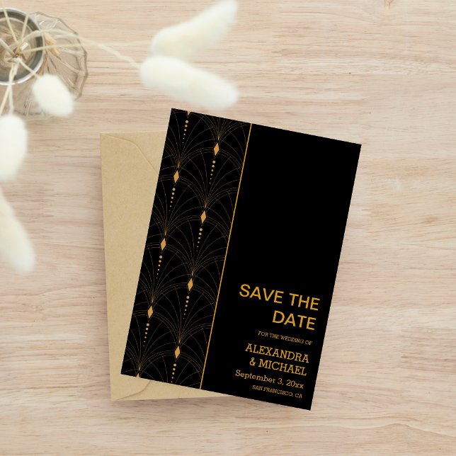 Save The Date Glam Art Déco Black Gatsby 1920 Style Mariage (Créateur téléchargé)