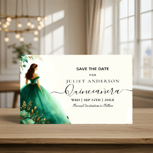 Save The Date Glam Emerald Green Quinceanera