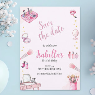 Save The Date Glam Party fille Beauté Aquarelle Spa Anniversaire