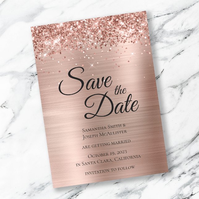 Save The Date Glam Rose brillant Parties scintillant or brillant (Créateur téléchargé)