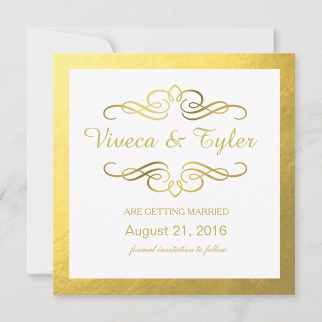 Save The Date Glam Tourbillonnant Flourish Gold Foil Enregistrer (Devant)
