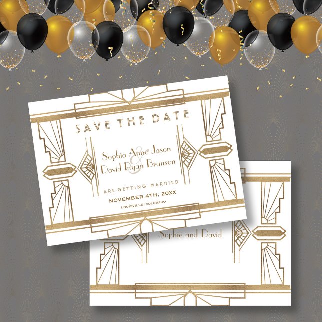 Save The Date Glam White 1920's Great Gatsby Enregistrer la date (trendy Art Deco save the date, roaring 20s wedding save the date, save the date invitation, )